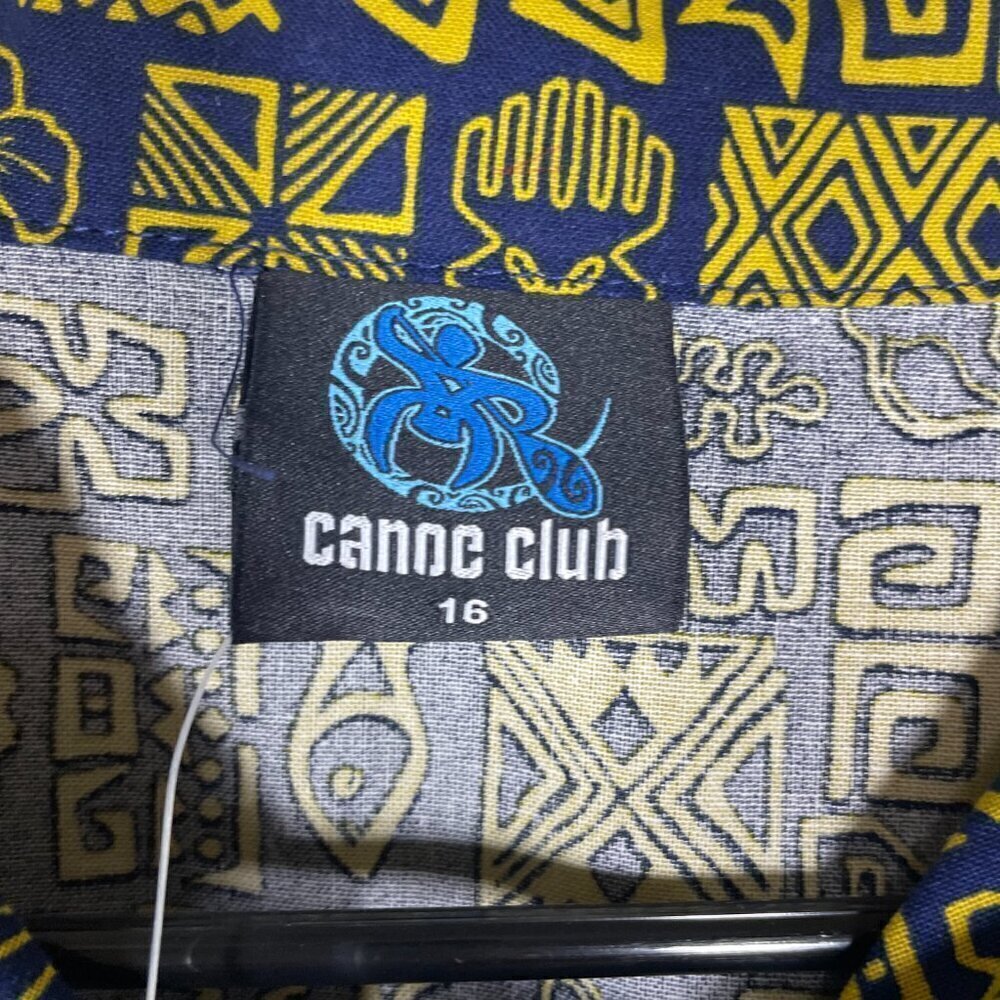 Canoe Club Nwt Men's Ss Navy Yellow Tropical Print Button-Up Shirt 16 Cotton! — image 2 of 6